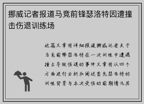 挪威记者报道马竞前锋瑟洛特因遭撞击伤退训练场